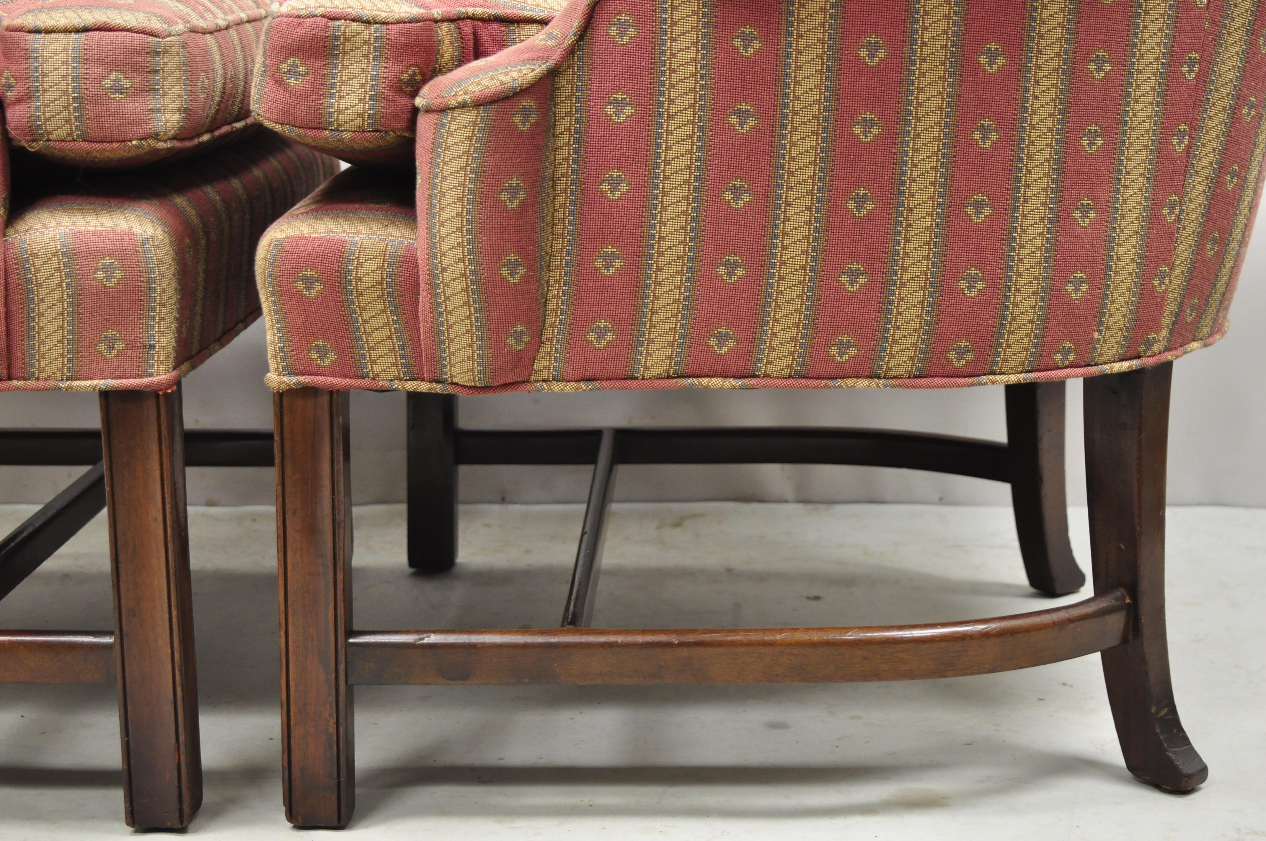 Vintage Southwood Mahogany Upholstered Chippendale Lounge Club Chairs, a Pair 1