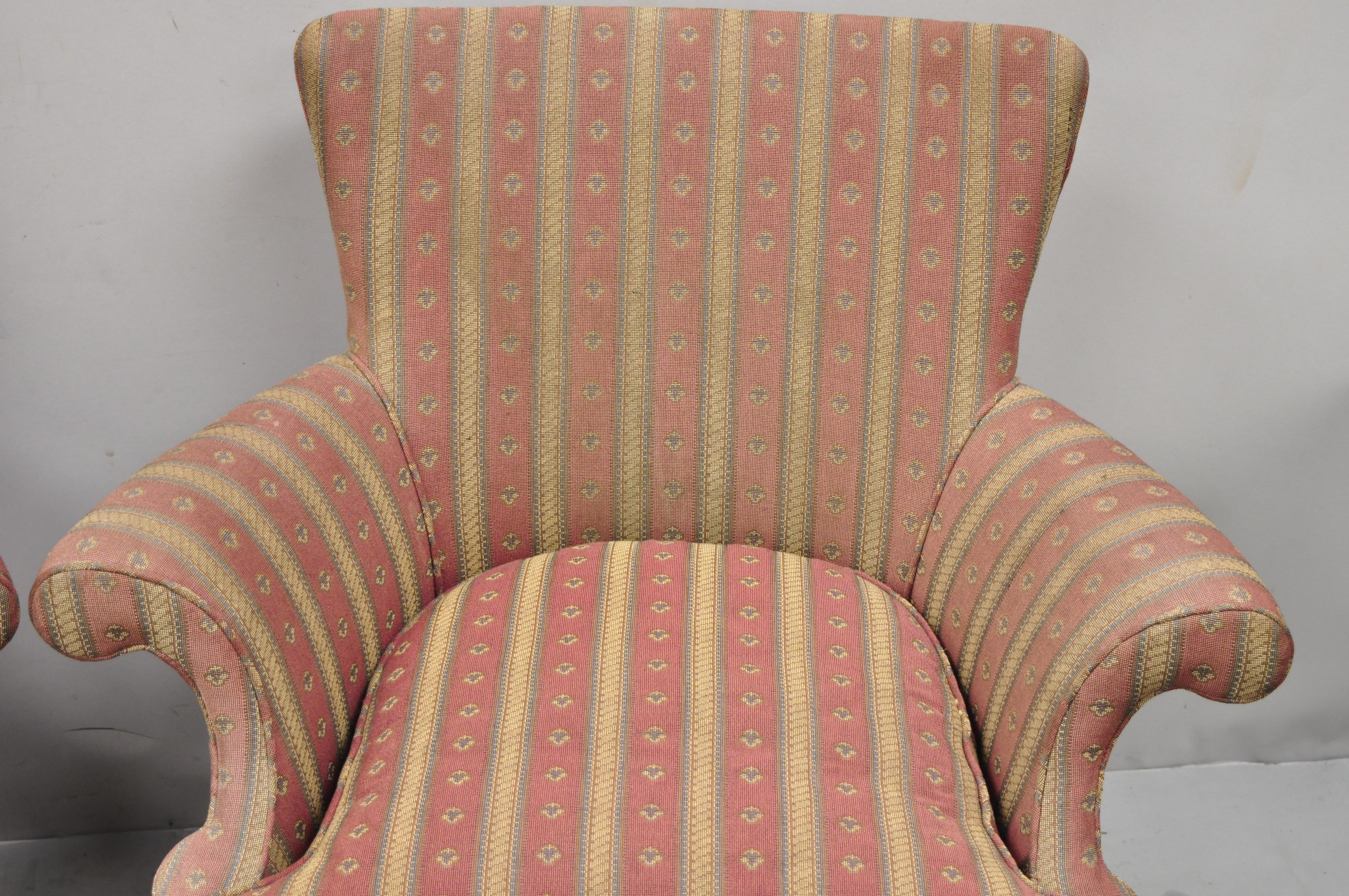 Vintage Southwood Mahogany Upholstered Chippendale Lounge Club Chairs, a Pair 2