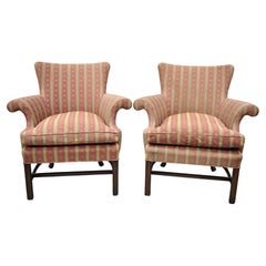 Used Southwood Mahogany Upholstered Chippendale Lounge Club Chairs, a Pair