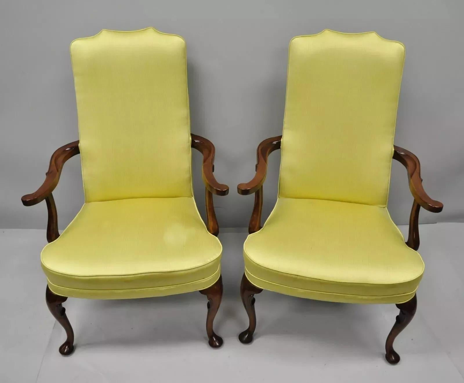 Vintage Southwood Queen Anne Style Mahogany Library Arm Chairs - a Pair For Sale 7
