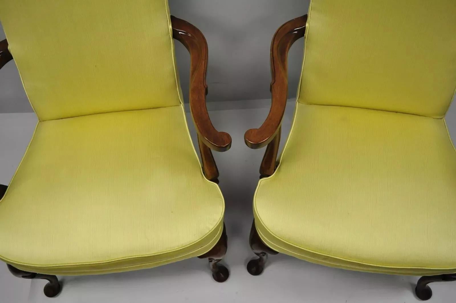 Vintage Southwood Queen Anne Style Mahogany Library Arm Chairs - a Pair For Sale 4