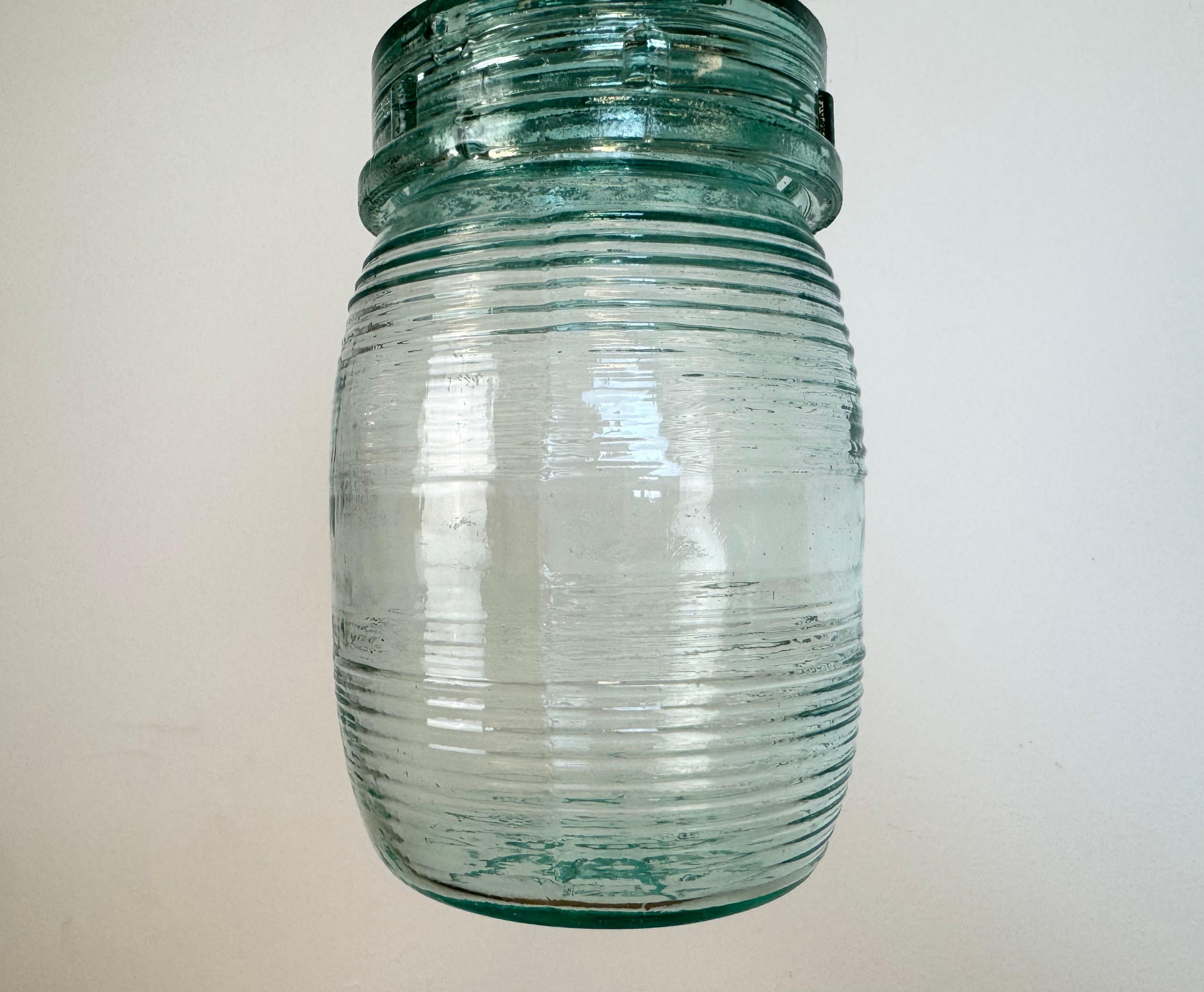 Vintage Soviet Green Glass Hanging Light, 1960s In Good Condition For Sale In Kojetice, CZ