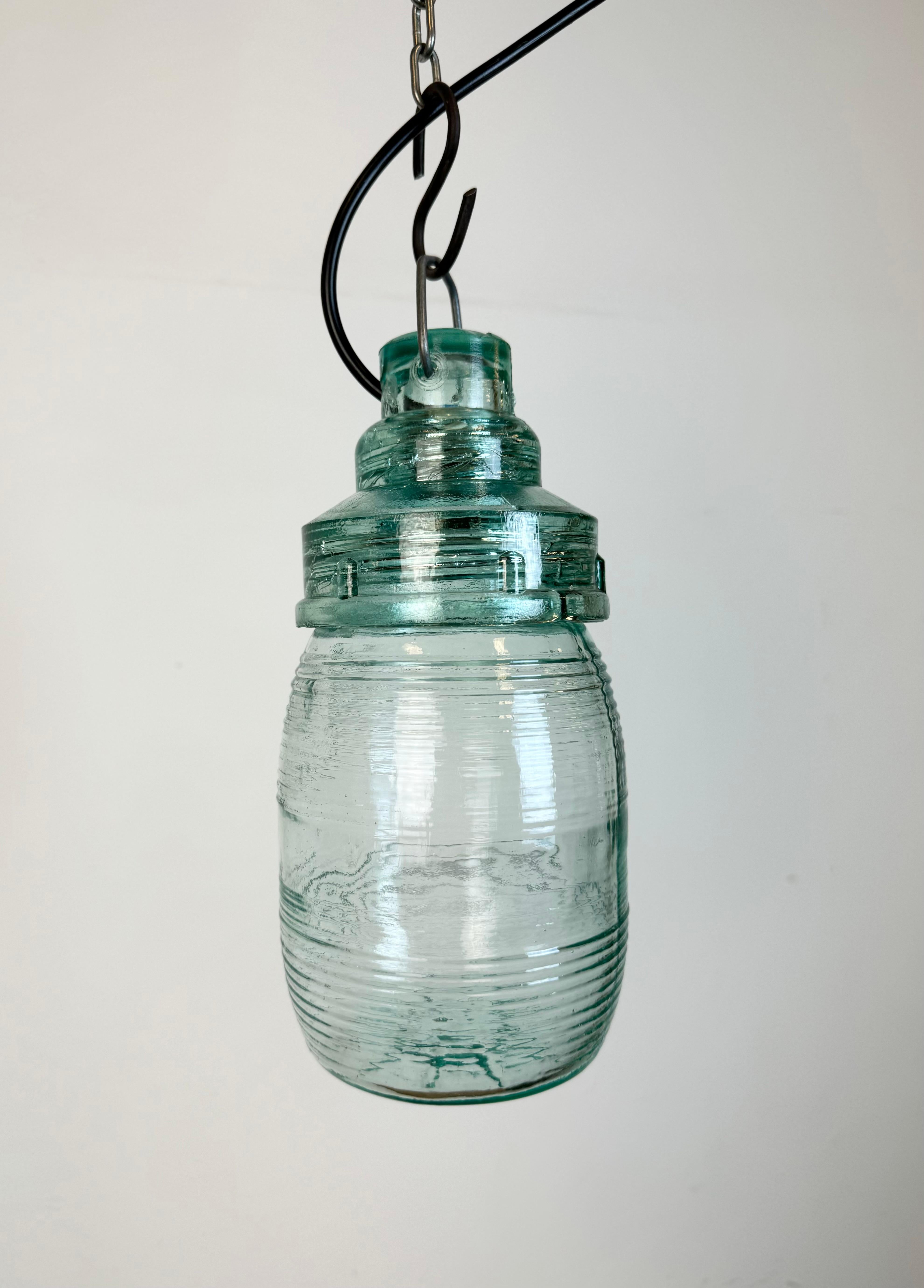 20th Century Vintage Soviet Green Glass Hanging Light, 1960s For Sale