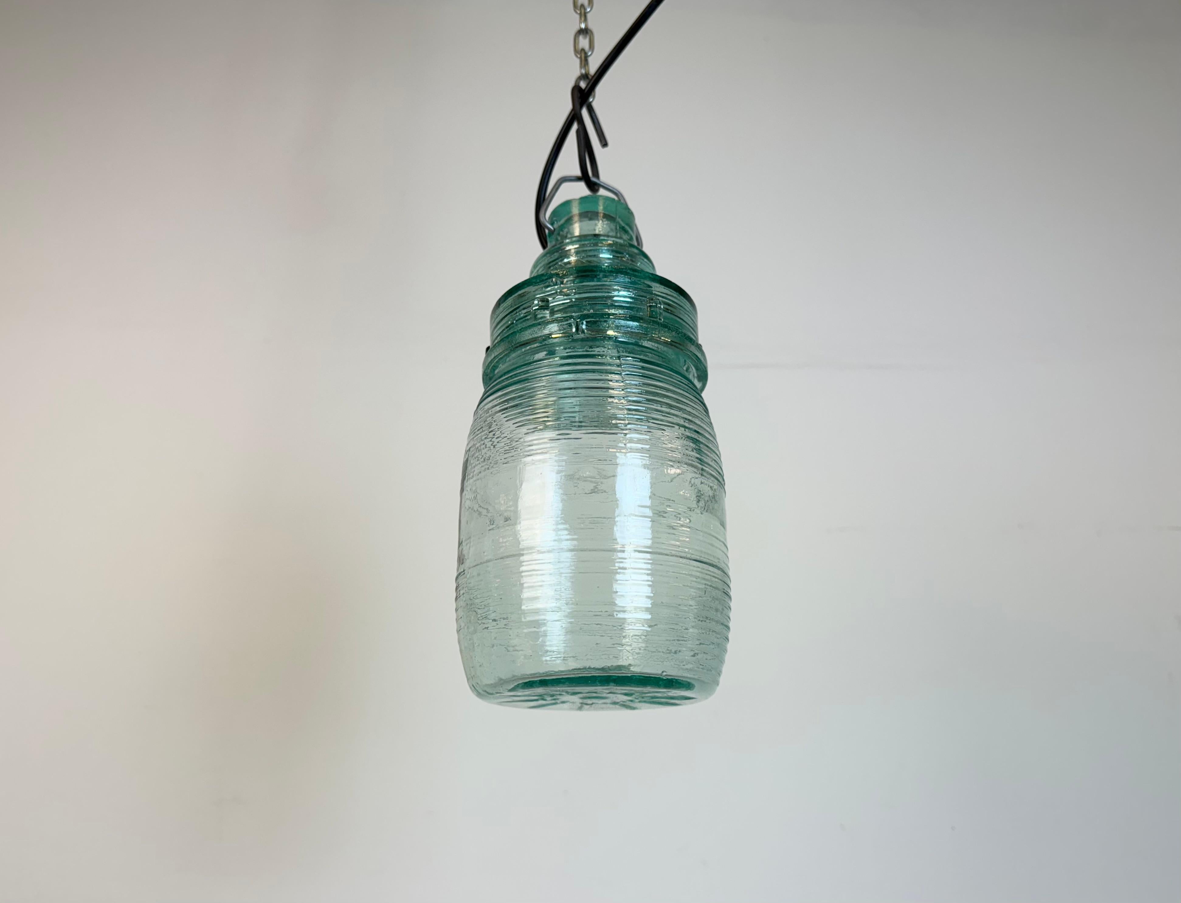 Vintage Soviet Green Glass Hanging Light, 1960s For Sale 3