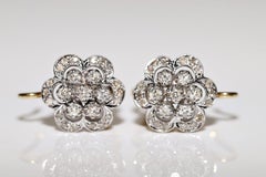 Vintage Soviético Ruso Circa Años 60 Pendiente de Oro de 18k Decorado con Diamantes Naturales