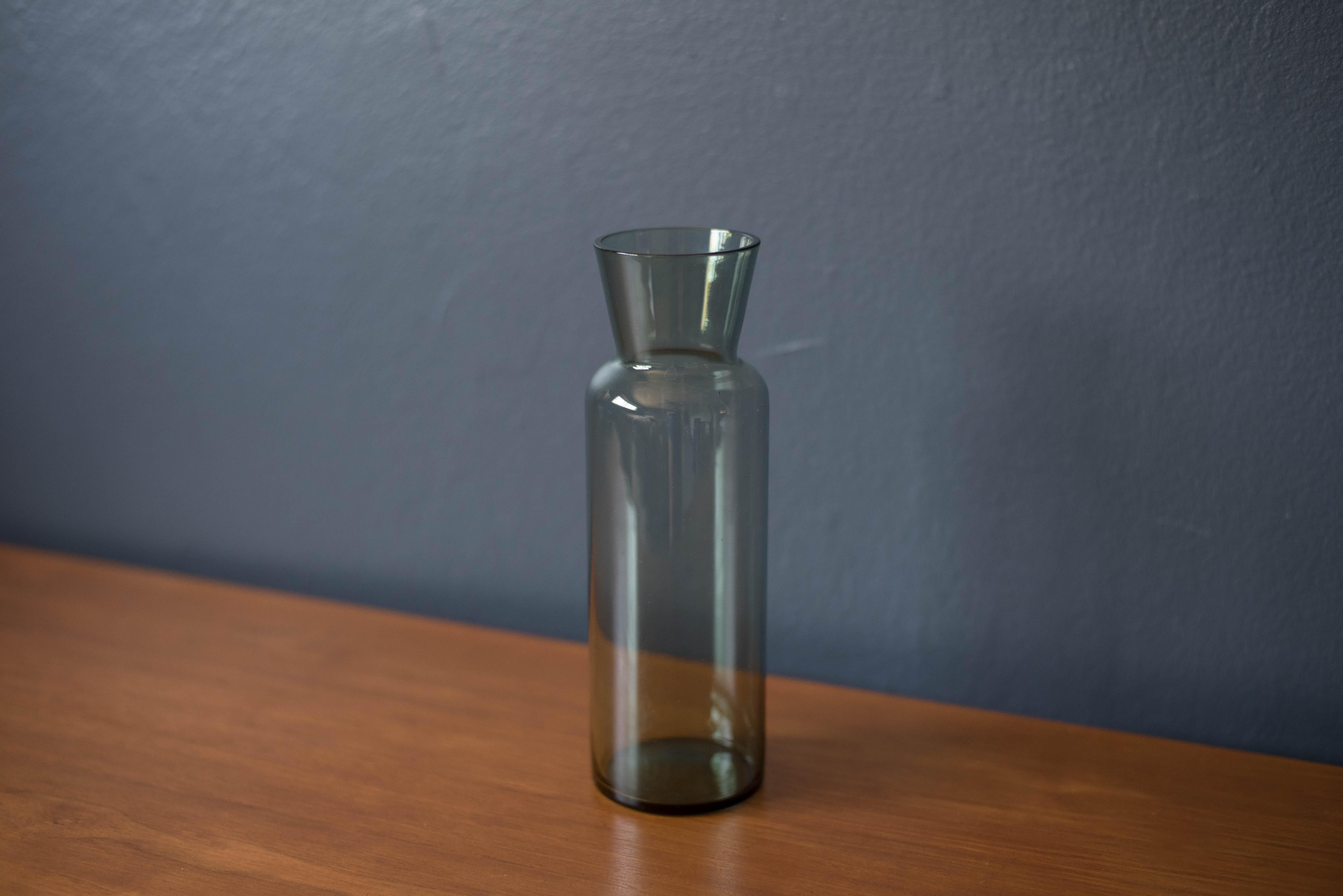 Blown Glass Vintage Sowe Konst Vase and Teak Cylinder Case