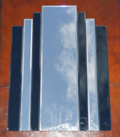 VINTAGE S.P.A MONTERIGGIONI SIENA ART DECO STYLE BEVELLED MiRROR BLACK GLASS