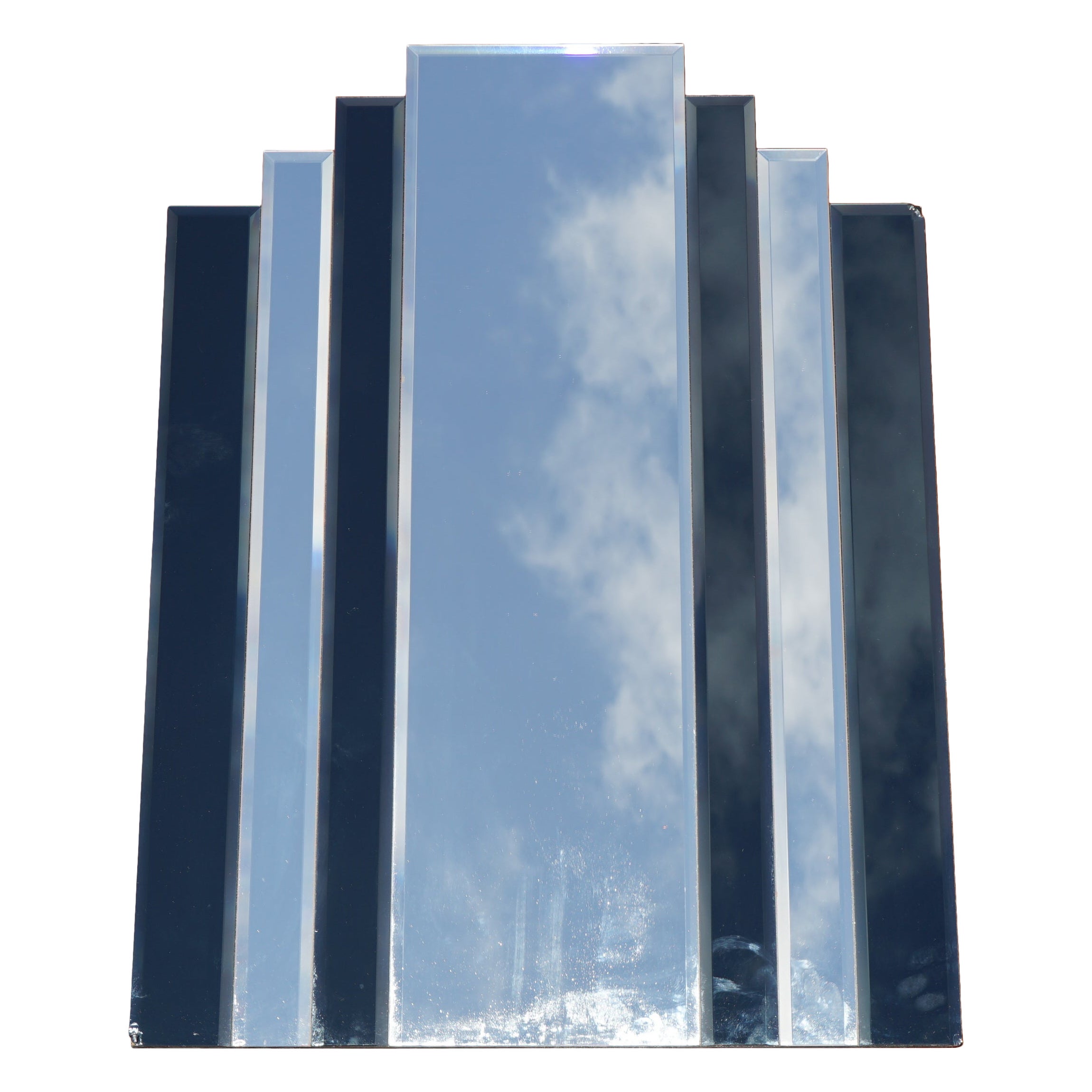 VINTAGE S.P.A MONTERIGGIONI SIENA ART DECO STYLE BEVELLED MiRROR BLACK GLASS en vente