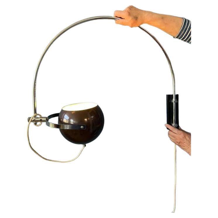 Vintage Space Age Arc Eyeball Wall Lamp in Brown by Herda, 70s For Sale