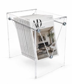 Vintage Space AGE Porte-revues architectural en Lucite poli et Chrome