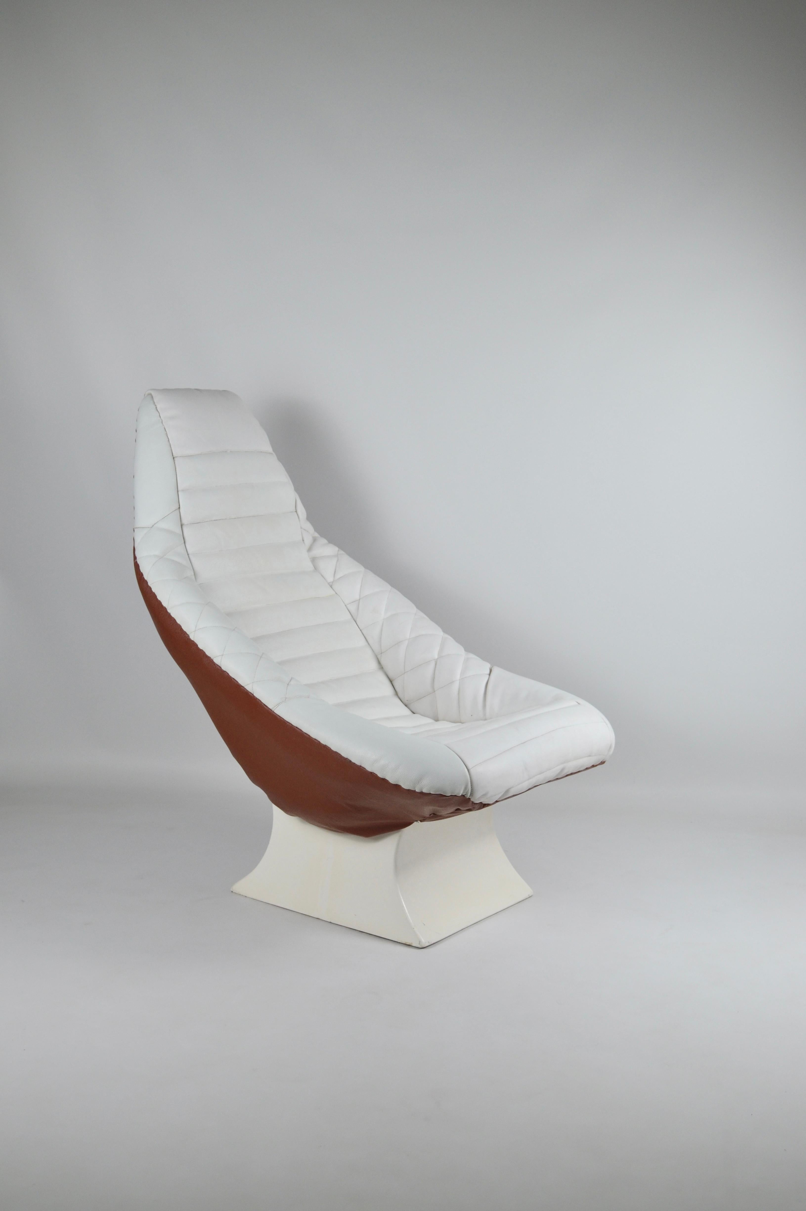 vintage space age armchair, leather and fiberglass, 1970's 3