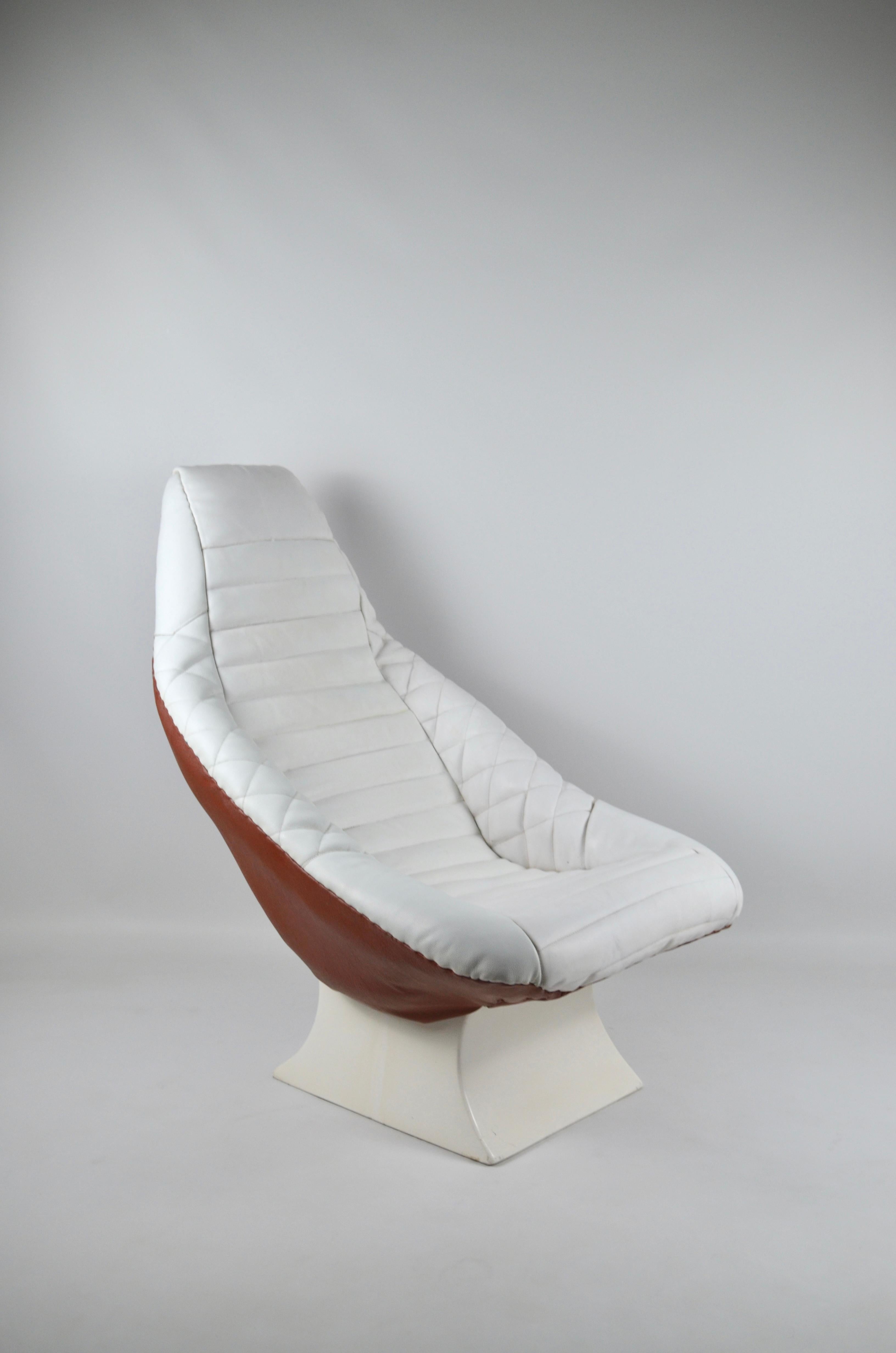 vintage space age armchair, leather and fiberglass, 1970's 1