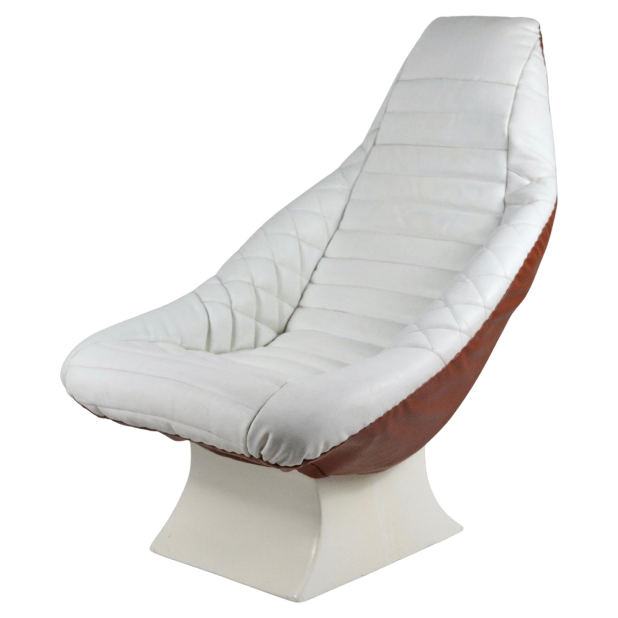 vintage space age armchair, leather and fiberglass, 1970's