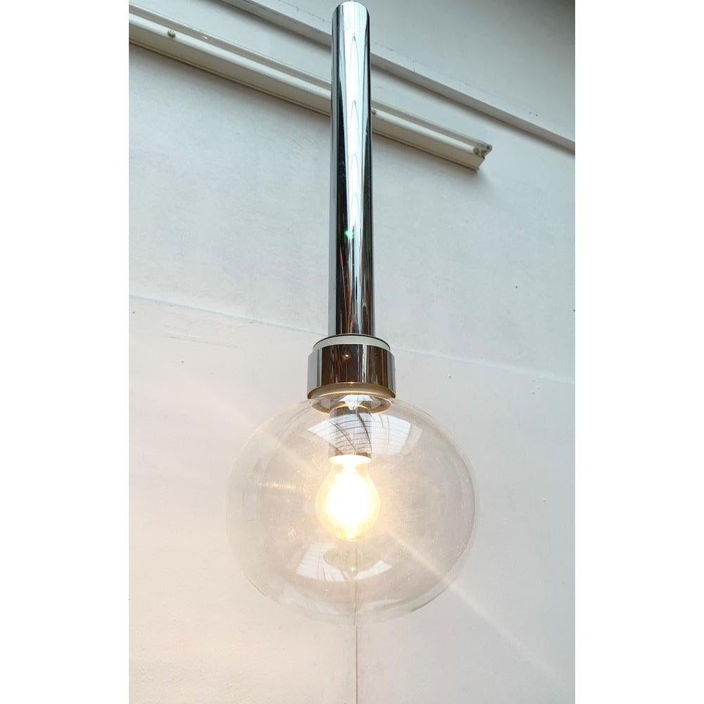 German Vintage Space Age Chrome and Glass Pendant Lamp by Motoko Ishii for Staff, 1970s For Sale