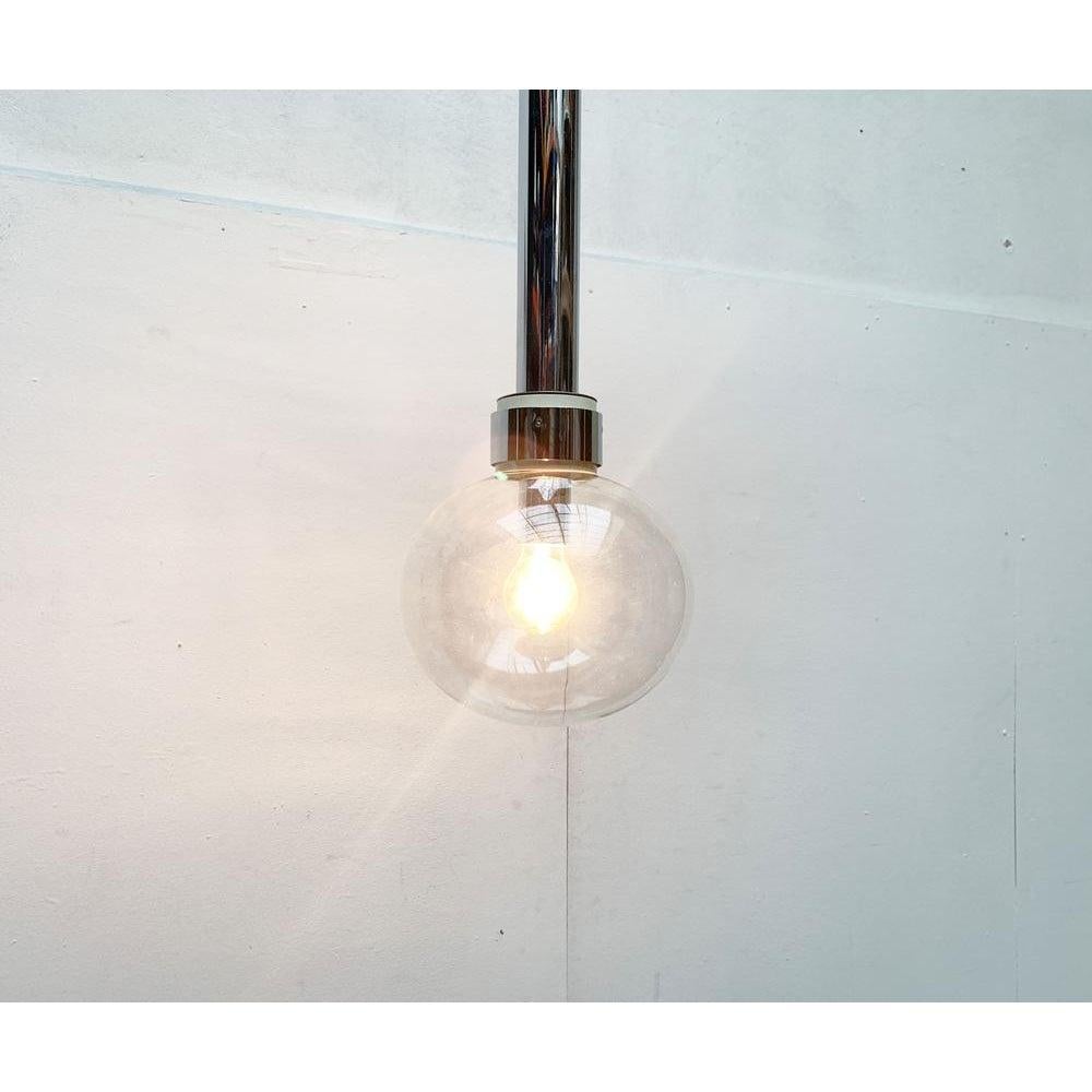 Metal Vintage Space Age Chrome and Glass Pendant Lamp by Motoko Ishii for Staff, 1970s For Sale