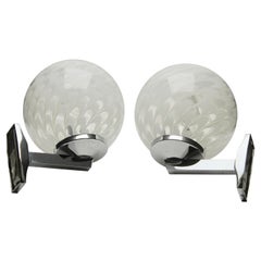 Vintage Space Age Chrome and Glass Wall Mounted Lamps Bongio, 1970s