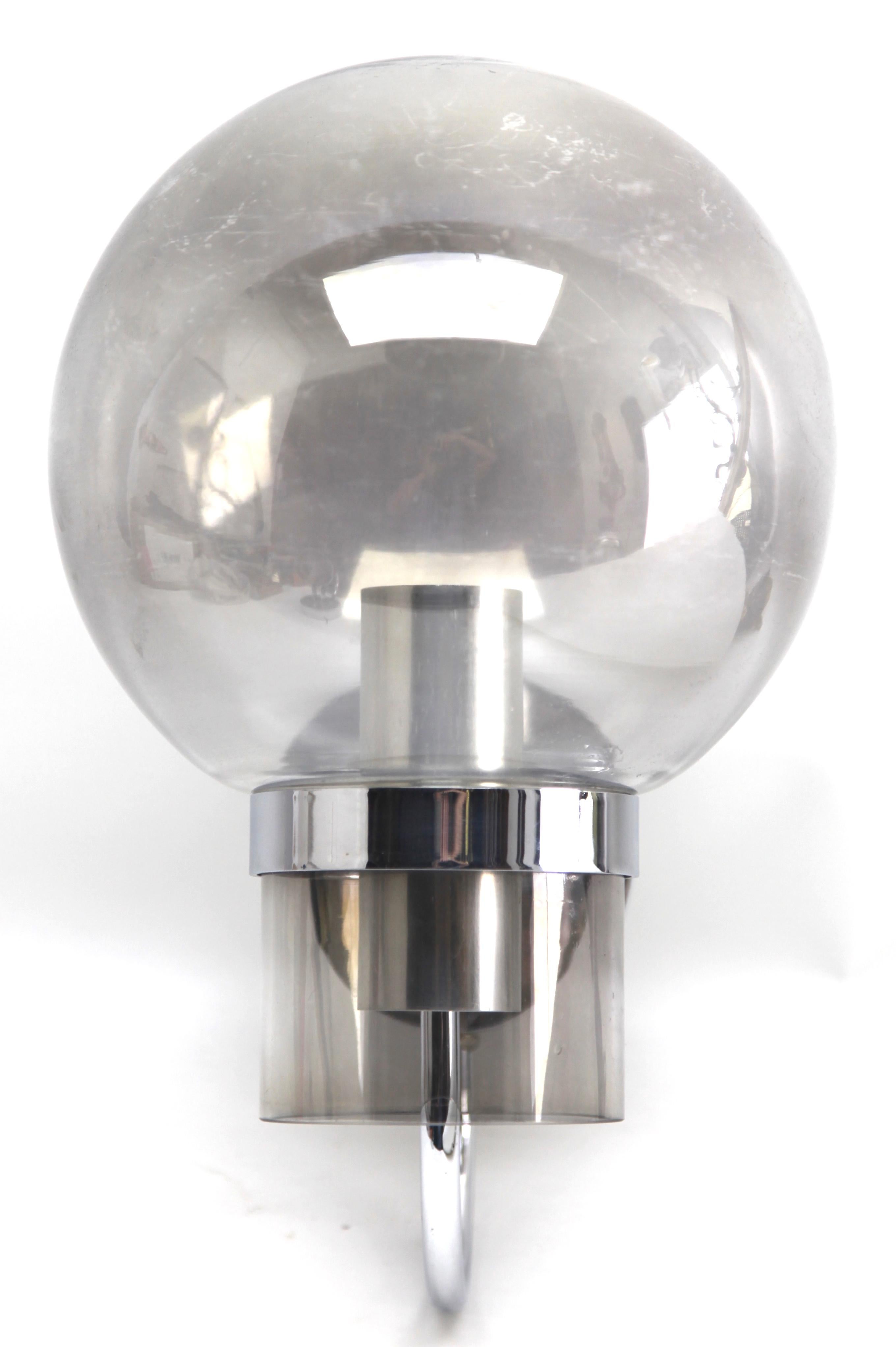 Hand-Crafted Vintage Space Age Chrome and Glass Wall Mounted Lamps Glashutte Limburg, 1960s