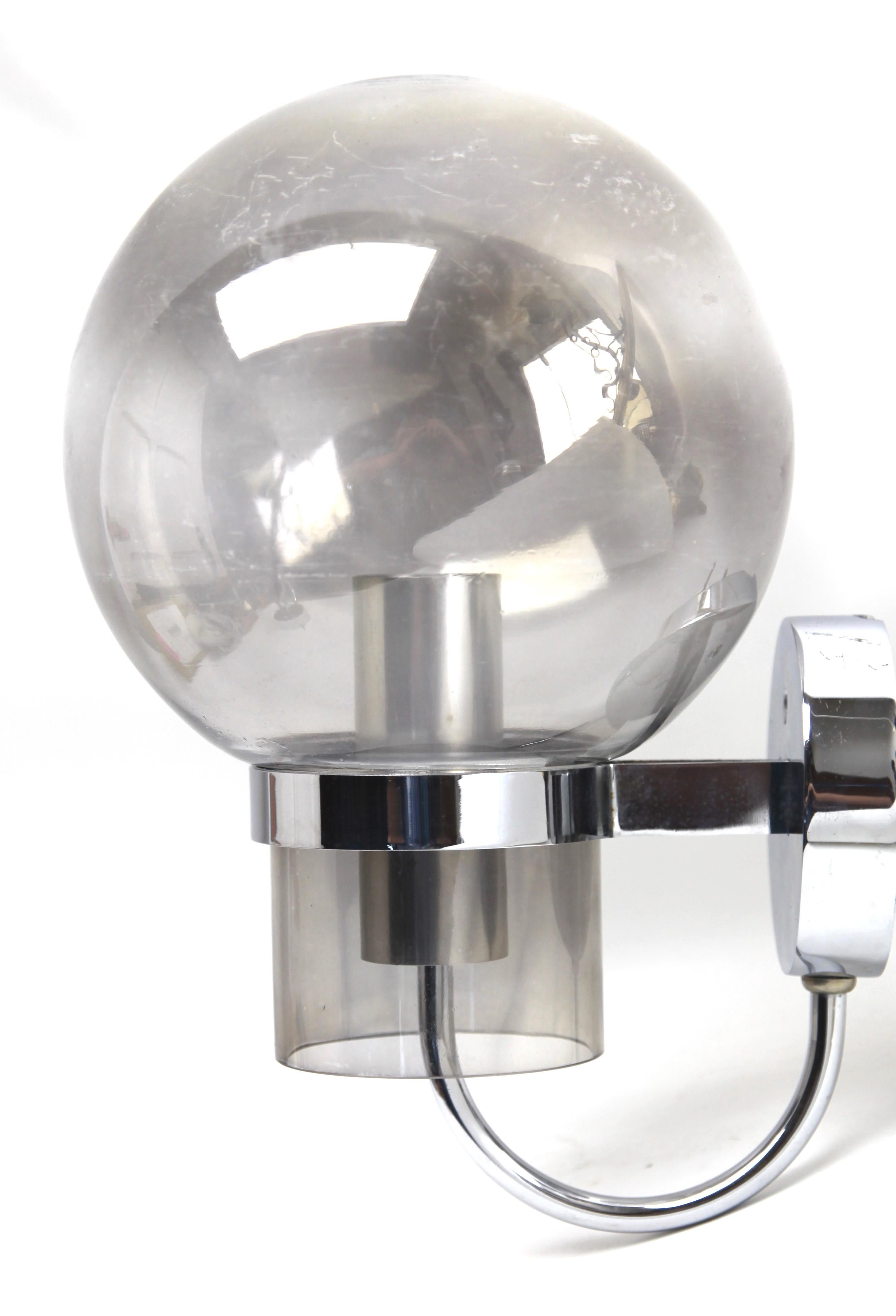 Vintage Space Age Chrome and Glass Wall Mounted Lamps Glashutte Limburg, 1960s In Good Condition In Verviers, BE