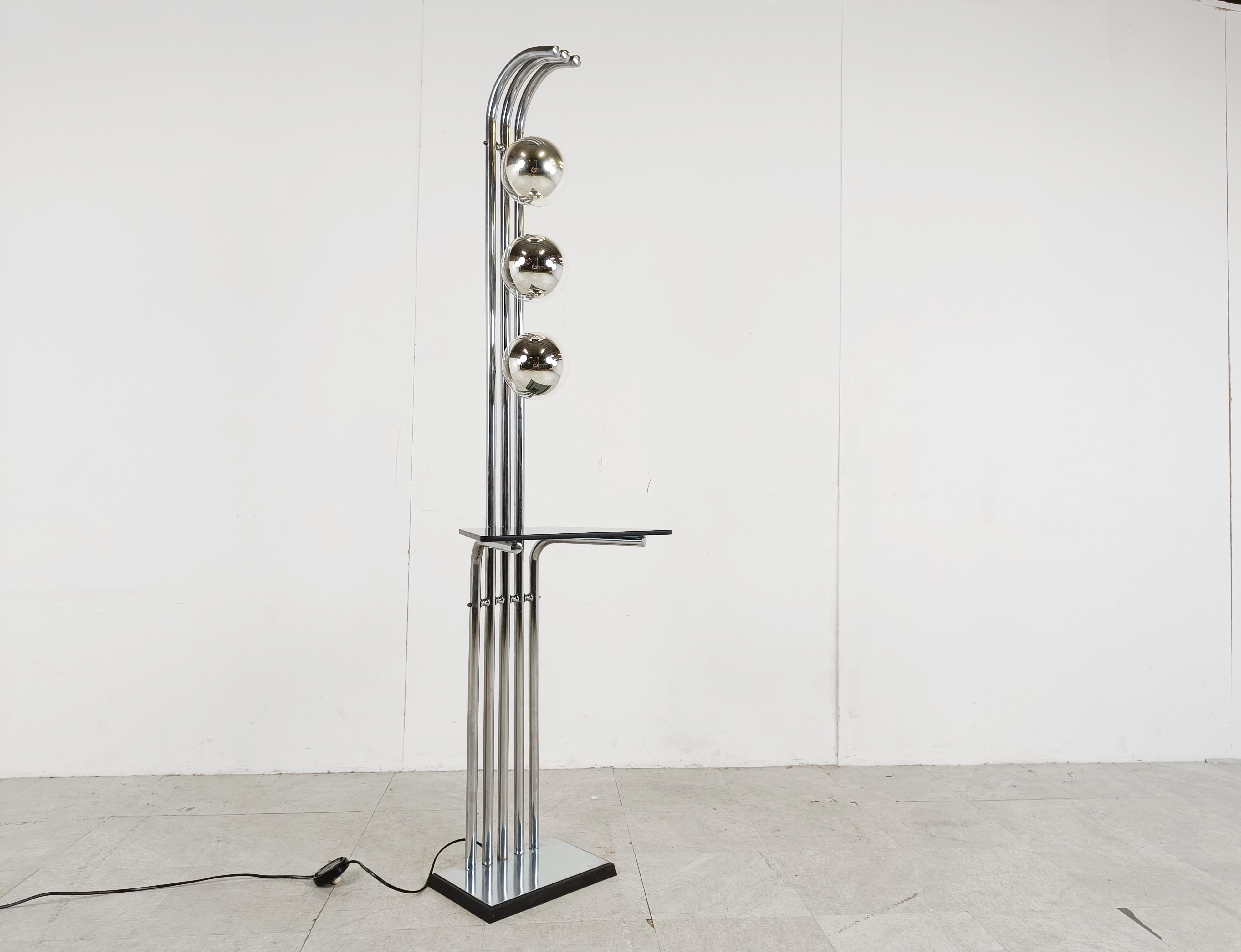 Glass Vintage space age chrome floor lamp, 1970s For Sale