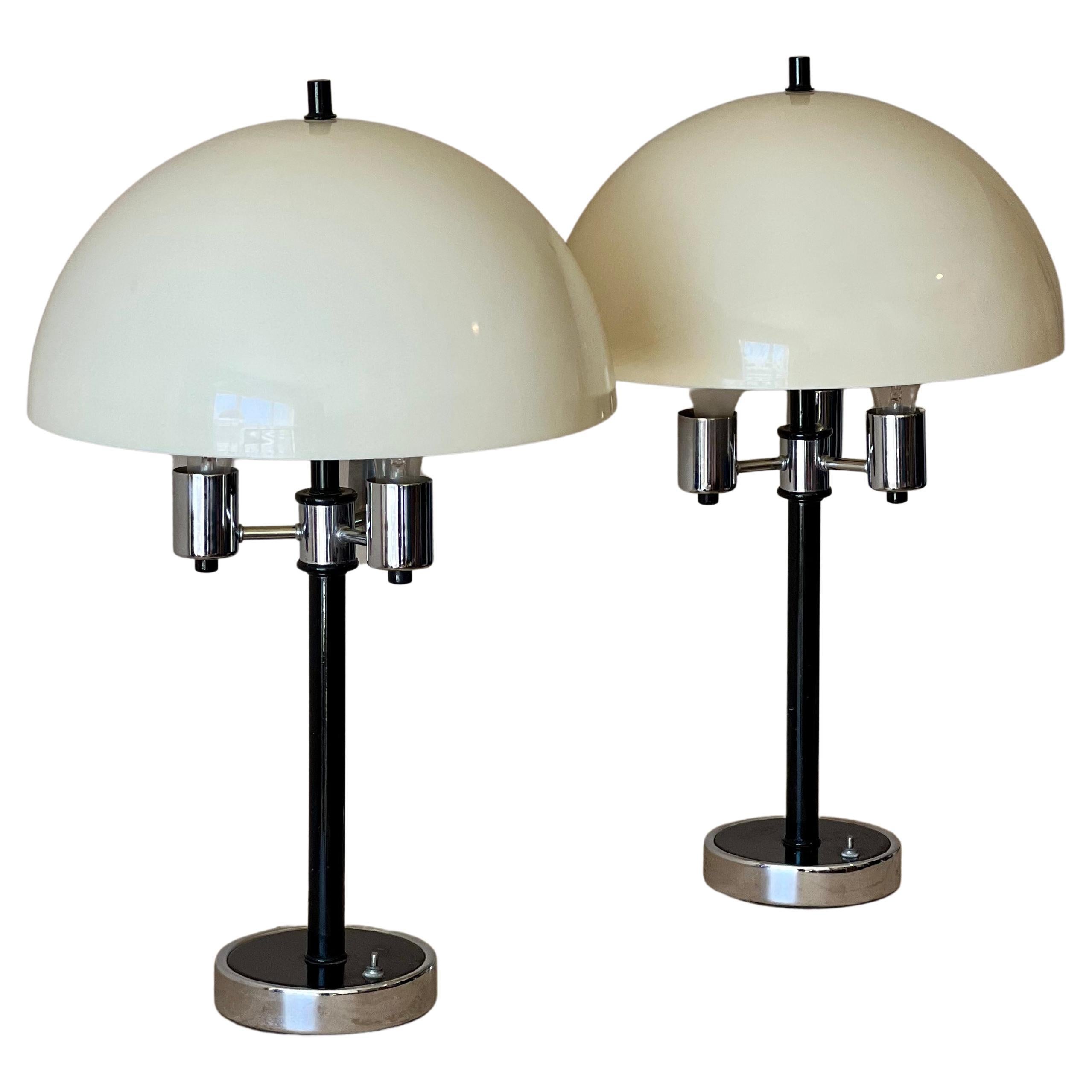 Vintage Space Age Chrome & Plastic Mushroom Lamps