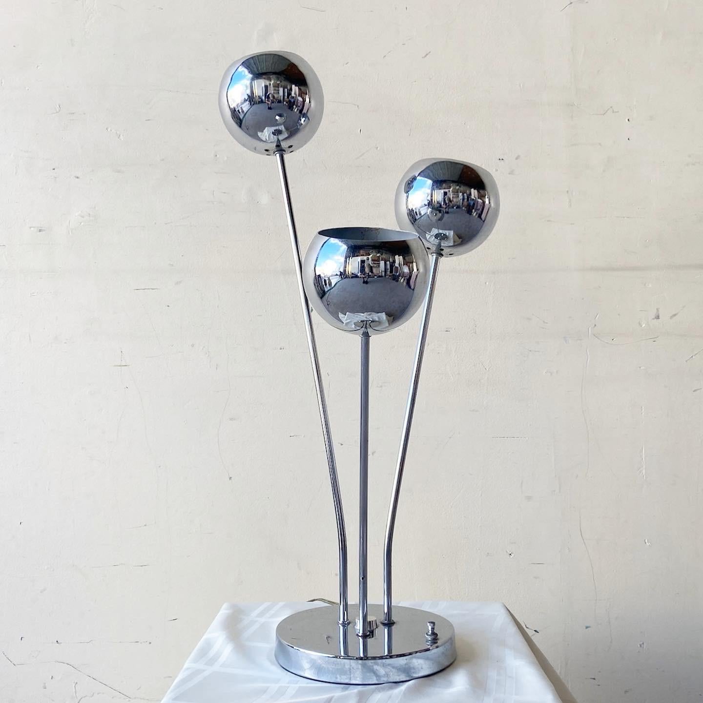 Vintage Space Age Chrome Sputnik Three Headed Table Lamp In Good Condition In Delray Beach, FL