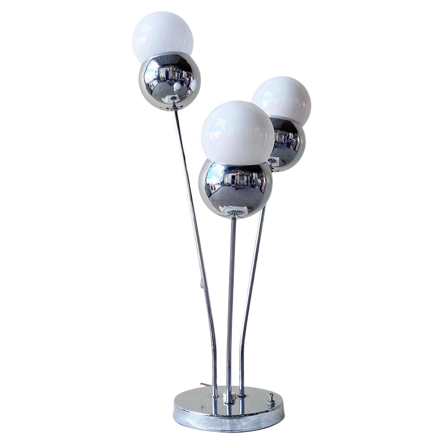 Lampe de table à trois têtes Space and Chrome Sputnik Vintage
