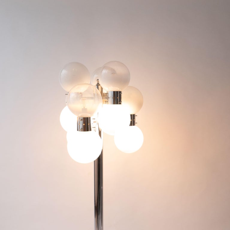 Vintage Space Age Chromed Floor Lamp with Faded Murano Glass Bubble