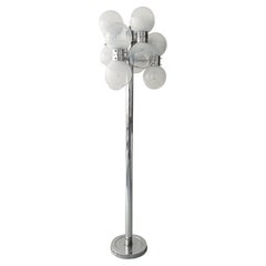 Vintage Space Age Chromed Floor Lamp with Faded Murano Glass Bubble Light Shades