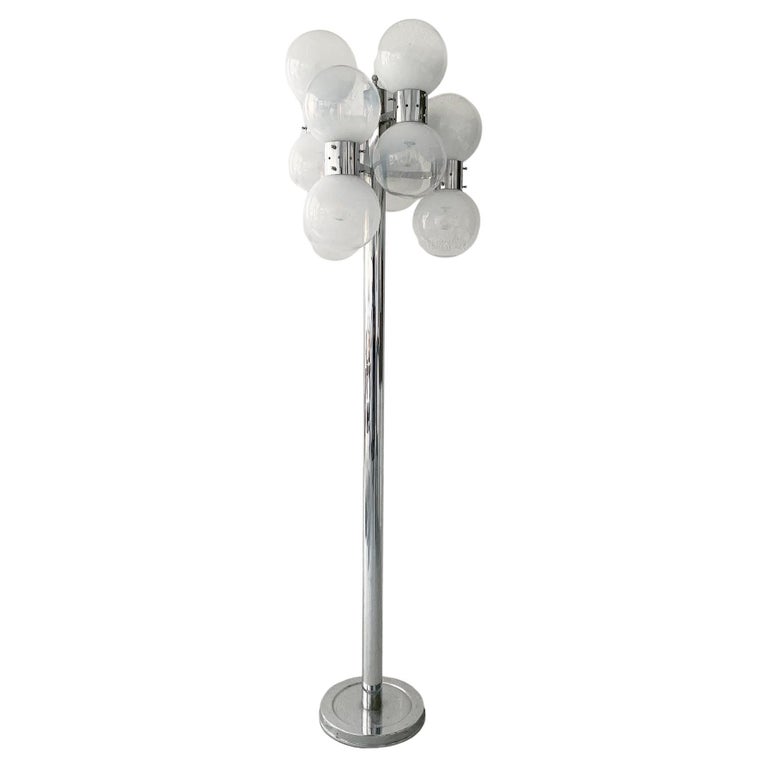 Vintage Space Age Chromed Floor Lamp with Faded Murano Glass Bubble