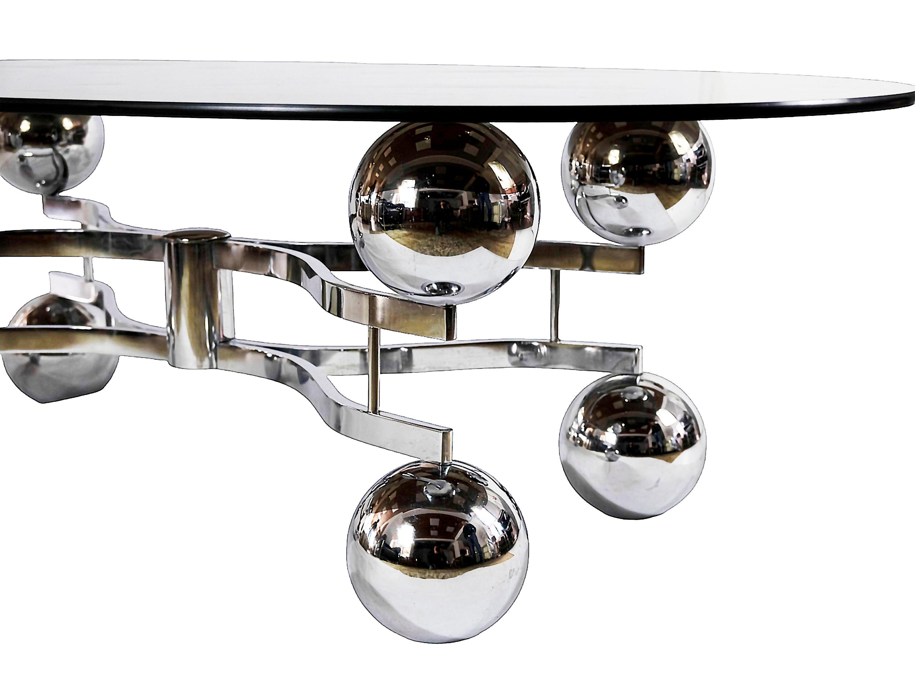 Italian Vintage Space Age Design Chrome and Glass Coffee Table from 1970's For Sale