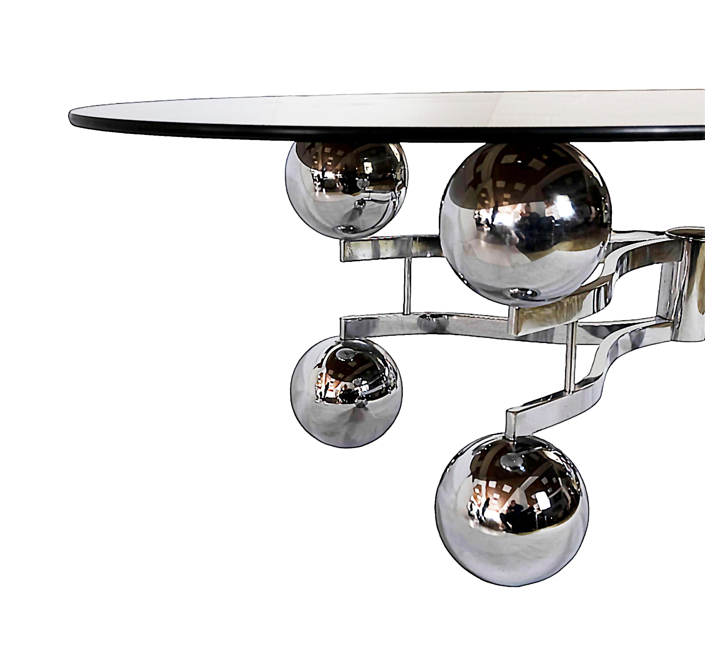 Vintage Space Age Design Chrome and Glass Coffee Table from 1970's In Good Condition For Sale In Vilnius, LT