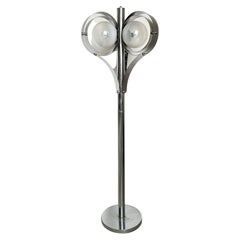 Vintage Space Age floor lamp in chromed metal with three ribbon lightshades
