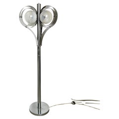 Vintage Space Age floor lamp in chromed metal with three ribbon lightshades