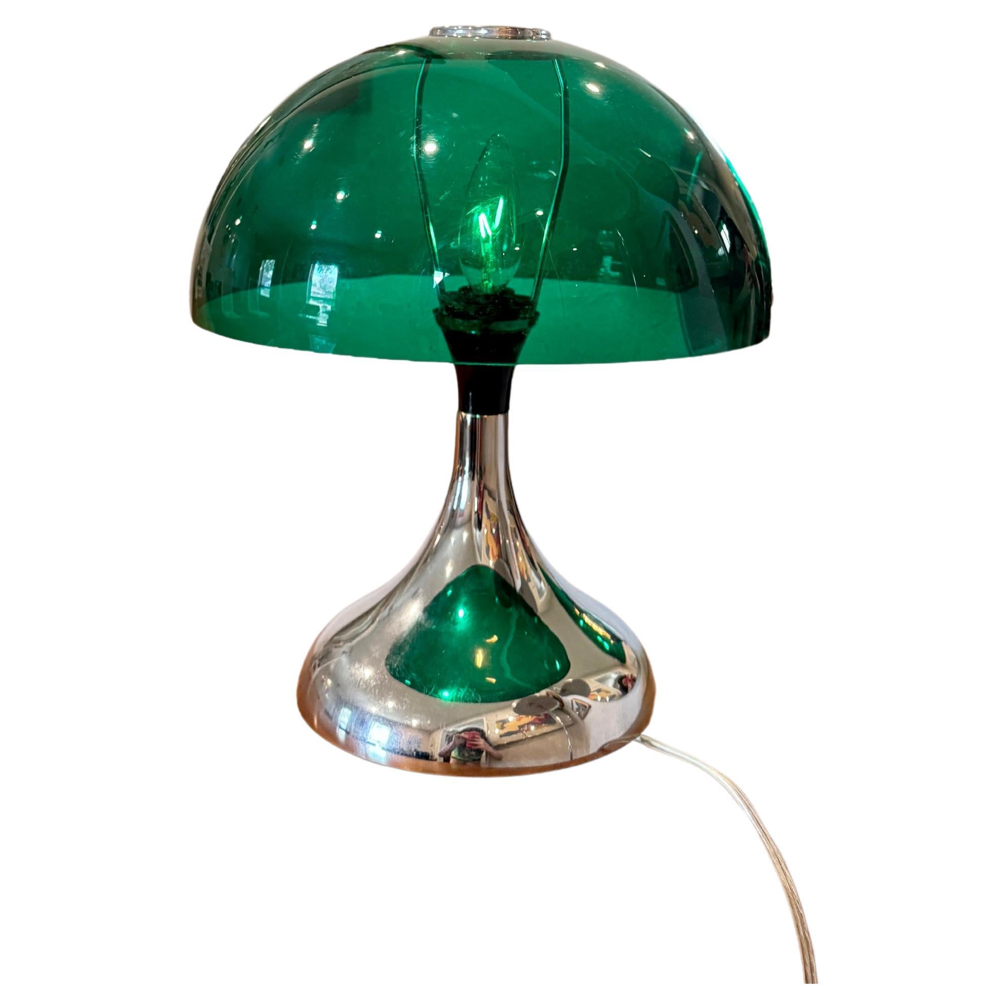 Vintage space age green and chrome mushroom touch lamp, circa 1970s For Sale