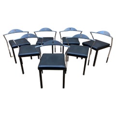 Chaises d'appoint en cuir noir italien de l'A Space Vintage - Lot de 7