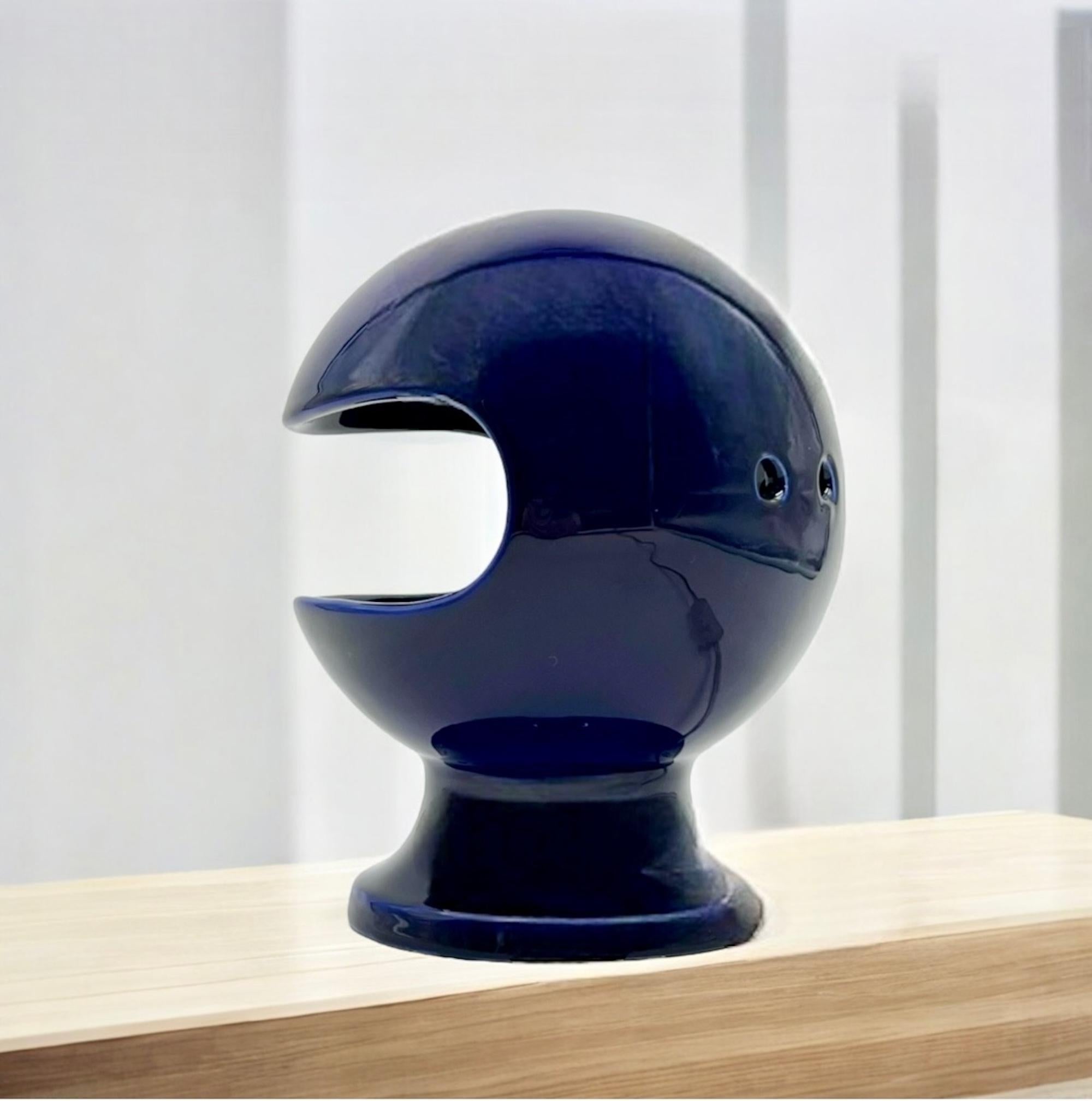Vintage Space Age Lamp by Enzo Bioli 'Il Picchio' in Blue Ceramic, 1960s In Good Condition In San Benedetto Del Tronto, IT