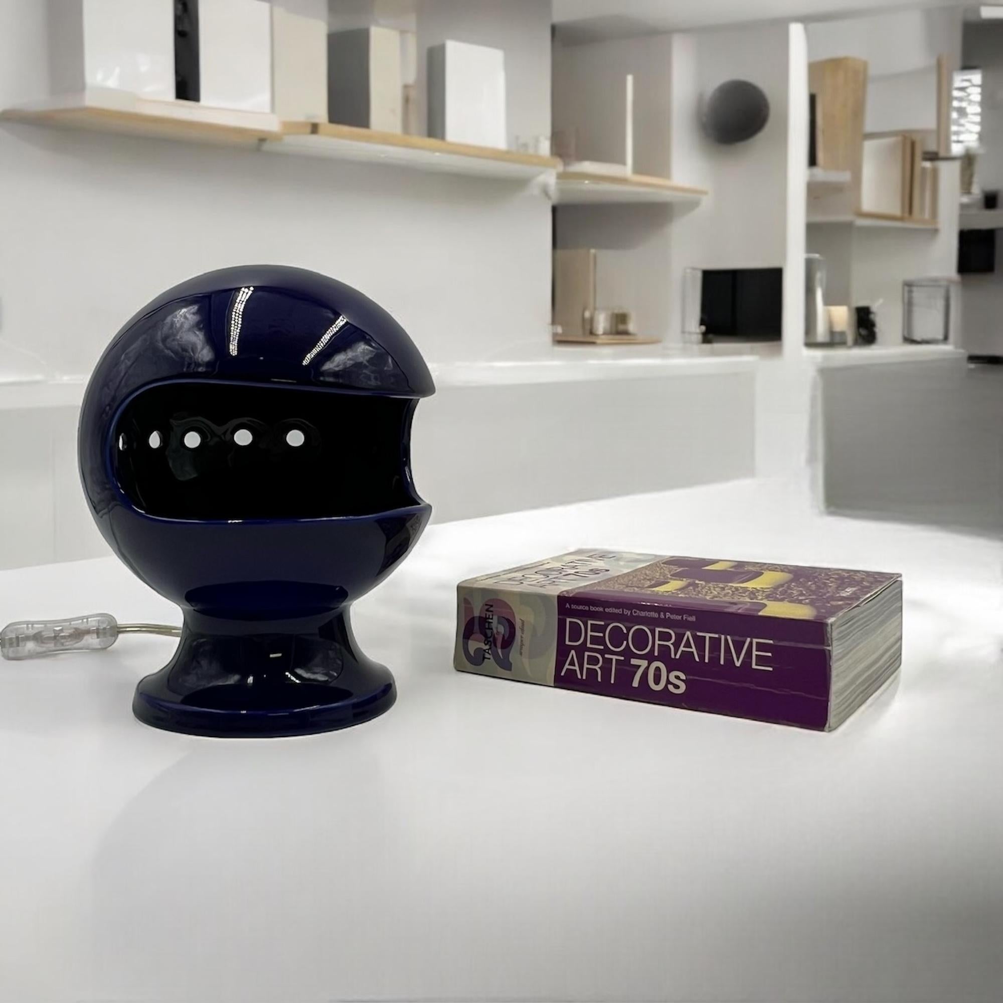 Vintage Space Age Lamp by Enzo Bioli 'Il Picchio' in Blue Ceramic, 1960s 1