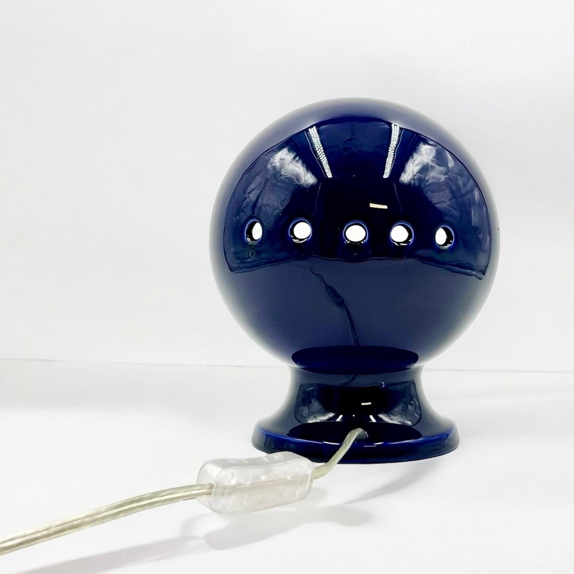 Vintage Space Age Lamp by Enzo Bioli 'Il Picchio' in Blue Ceramic, 1960s 2