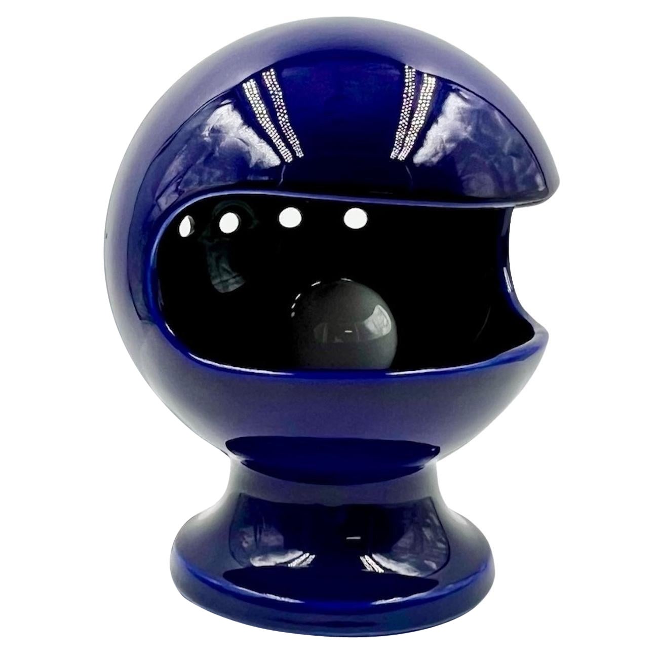 Vintage Space Age Lamp by Enzo Bioli 'Il Picchio' in Blue Ceramic, 1960s