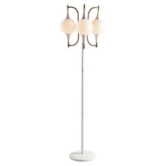 Vintage space age lamp floor, white iron and glass with brass parts, 3 lights