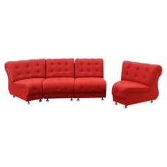 Sofá modular o seccional curvo de estilo «Vintage Space Age» con la tapicería roja original, Tatra