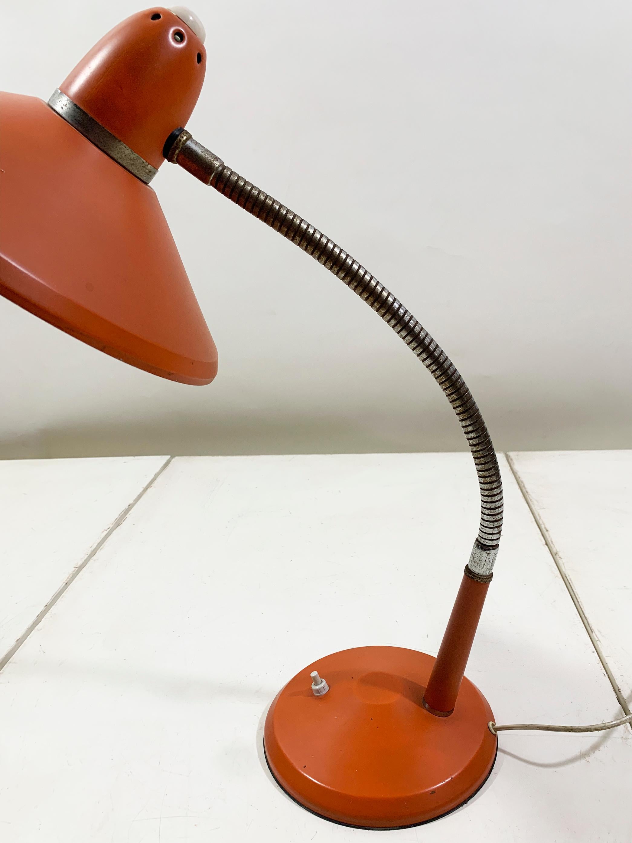 Vintage Space Age Orange Desk Lamp with Adjustable Gooseneck Arm, Circa 1960's For Sale 3