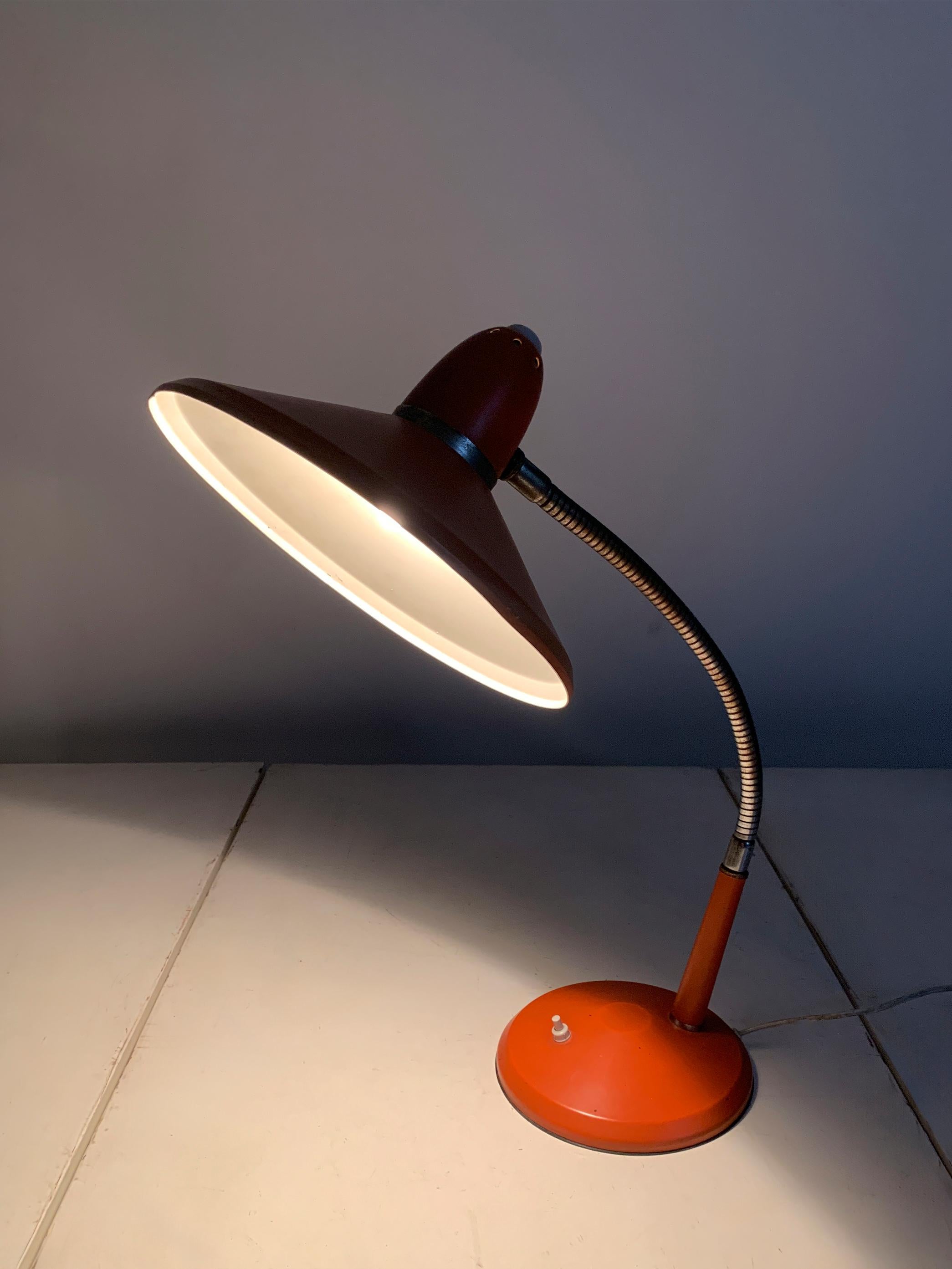 Vintage Space Age Orange Desk Lamp with Adjustable Gooseneck Arm, Circa 1960's For Sale 4