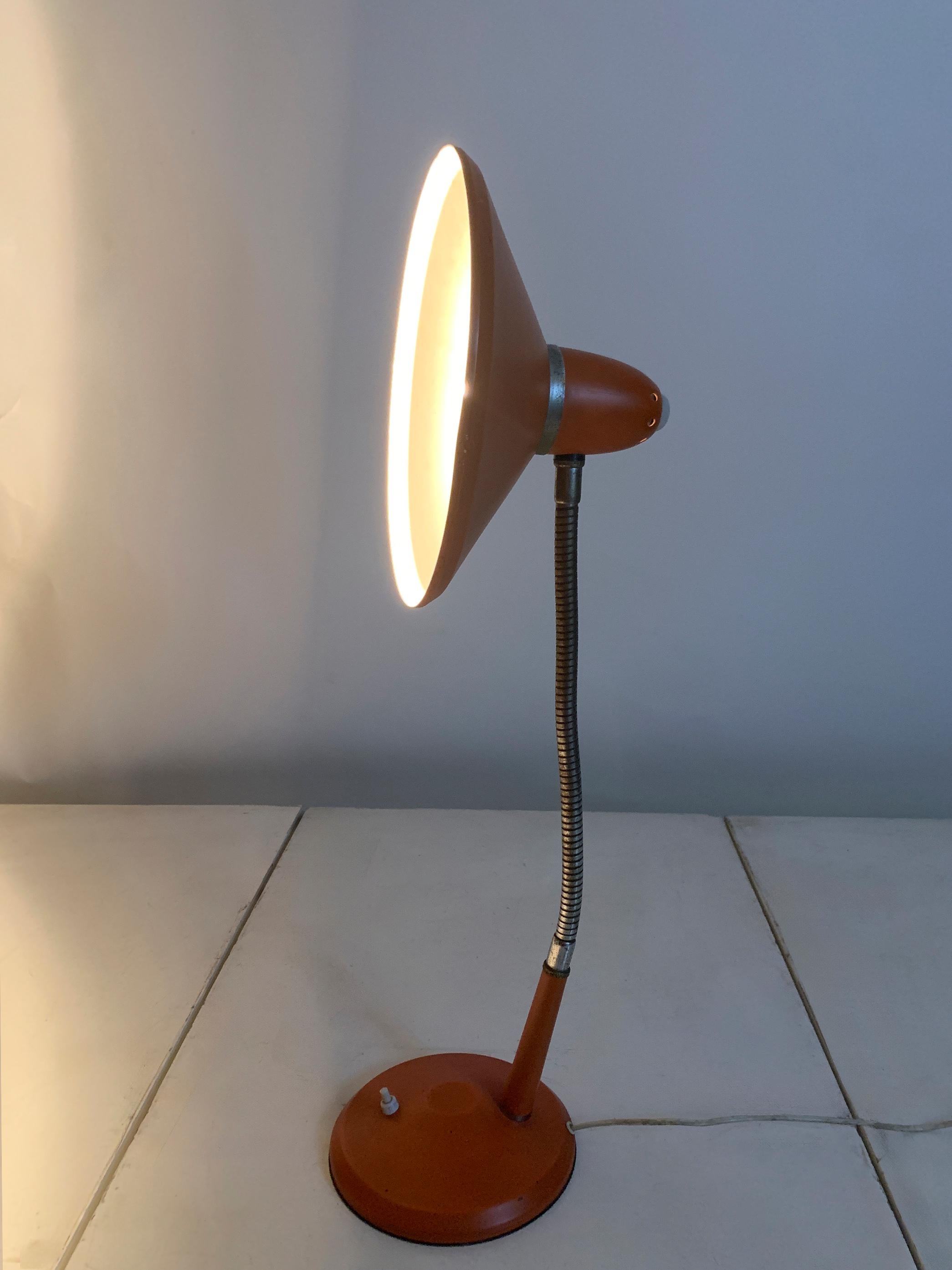 Vintage Space Age Orange Desk Lamp with Adjustable Gooseneck Arm, Circa 1960's For Sale 5