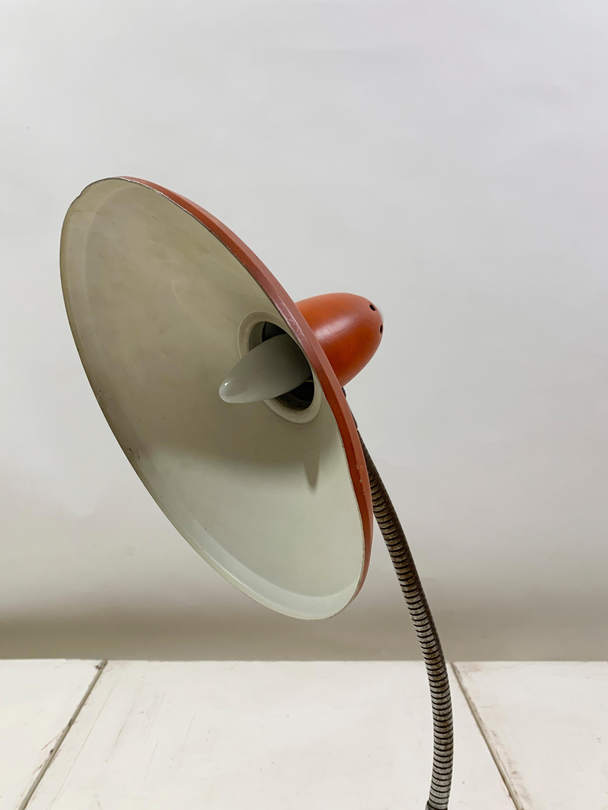 Mid-Century Modern Vintage Space Age Orange Desk Lamp with Adjustable Gooseneck Arm, Circa 1960's For Sale