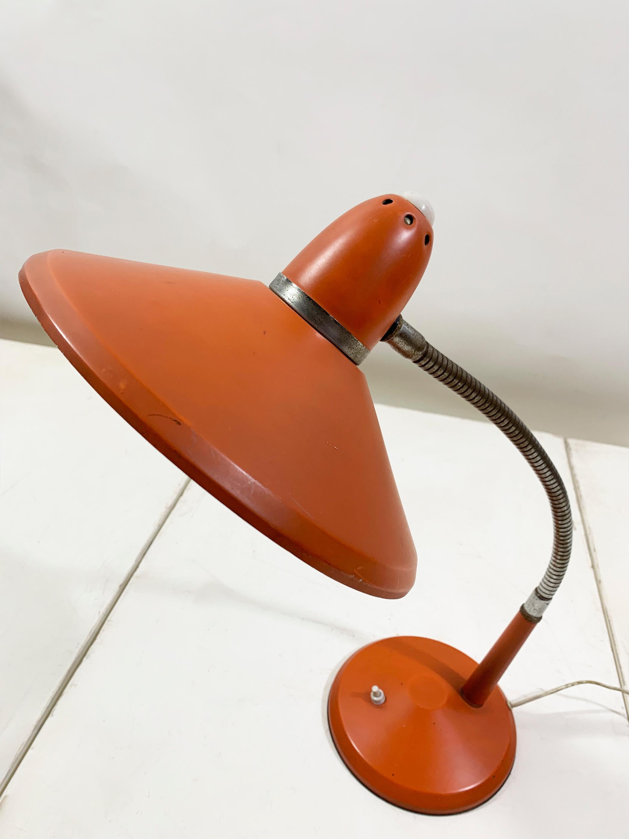 20th Century Vintage Space Age Orange Desk Lamp with Adjustable Gooseneck Arm, Circa 1960's For Sale