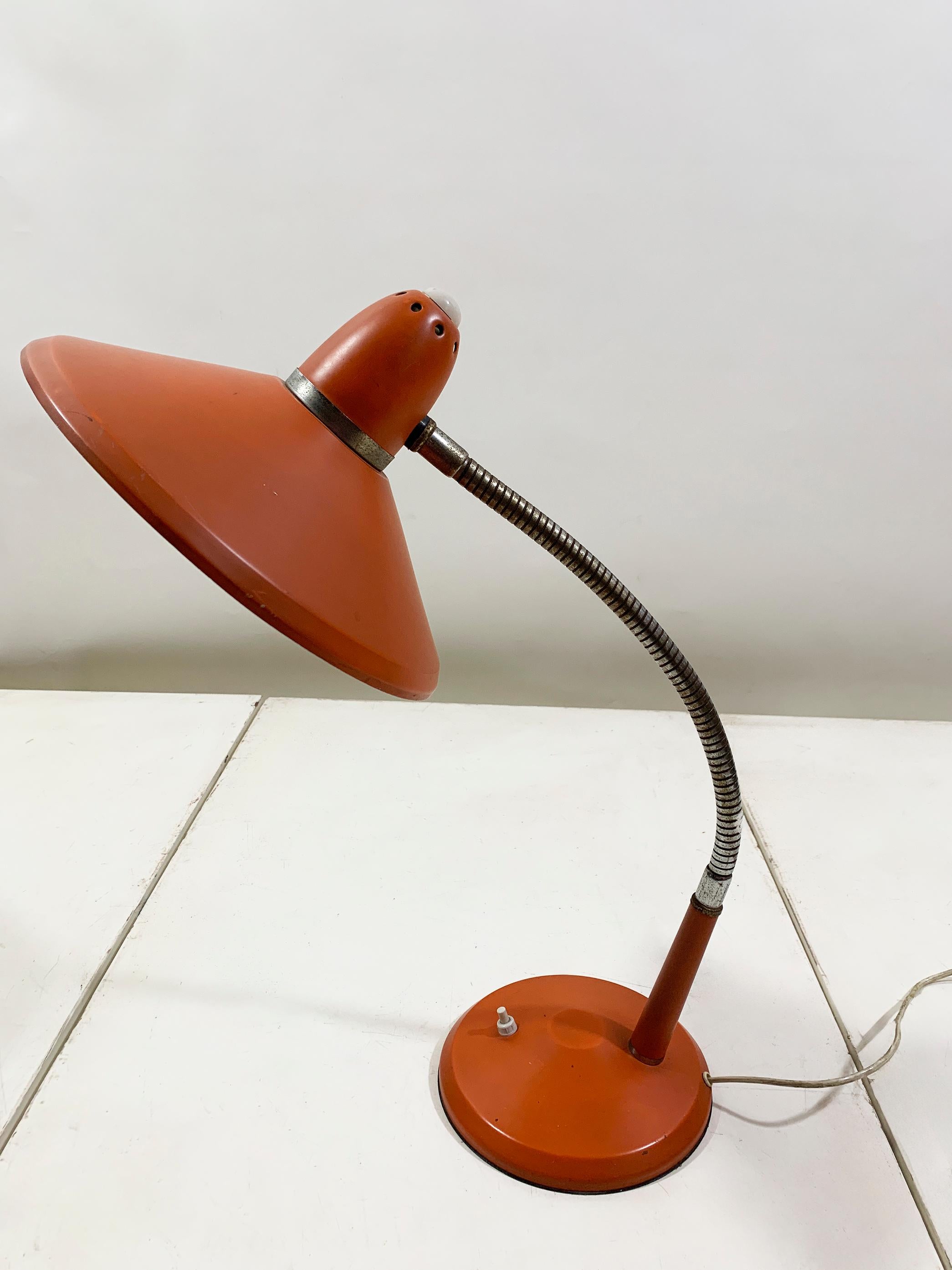 Vintage Space Age Orange Desk Lamp with Adjustable Gooseneck Arm, Circa 1960's For Sale 2