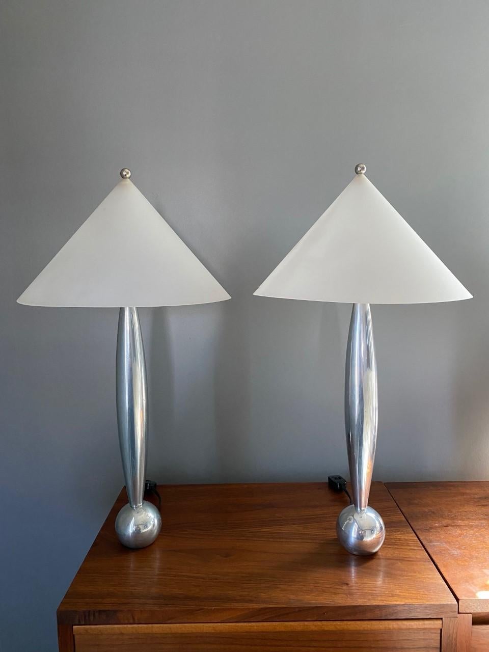 Late 20th Century Vintage Space Age Pair of Aluminum Table Lamps, 1970s For Sale