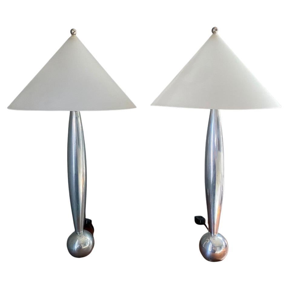 Vintage Space Age Pair of Aluminum Table Lamps, 1970s For Sale