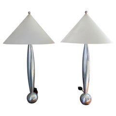 Vintage Space Age Pair of Aluminum Table Lamps, 1970s
